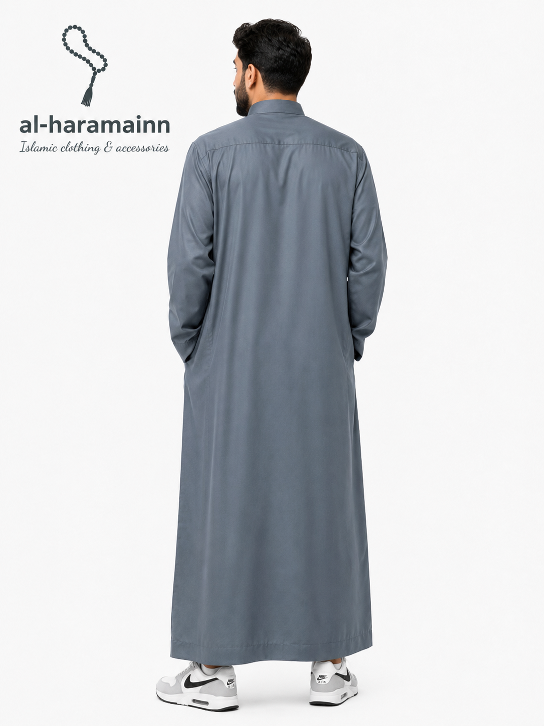 Blue Grey Collar Daffah Saudi Thobe / Jubbah
