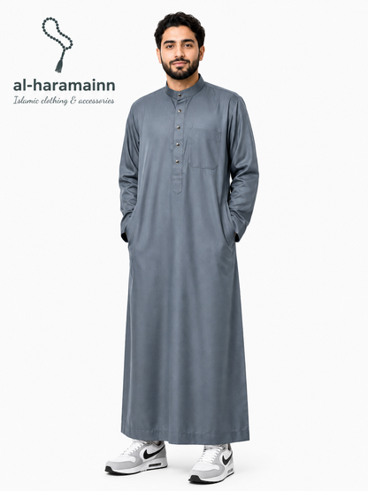 Blue Grey Collar Daffah Saudi Thobe / Jubbah