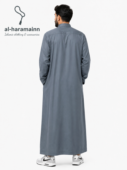Blue Grey Collar Daffah Saudi Thobe / Jubbah
